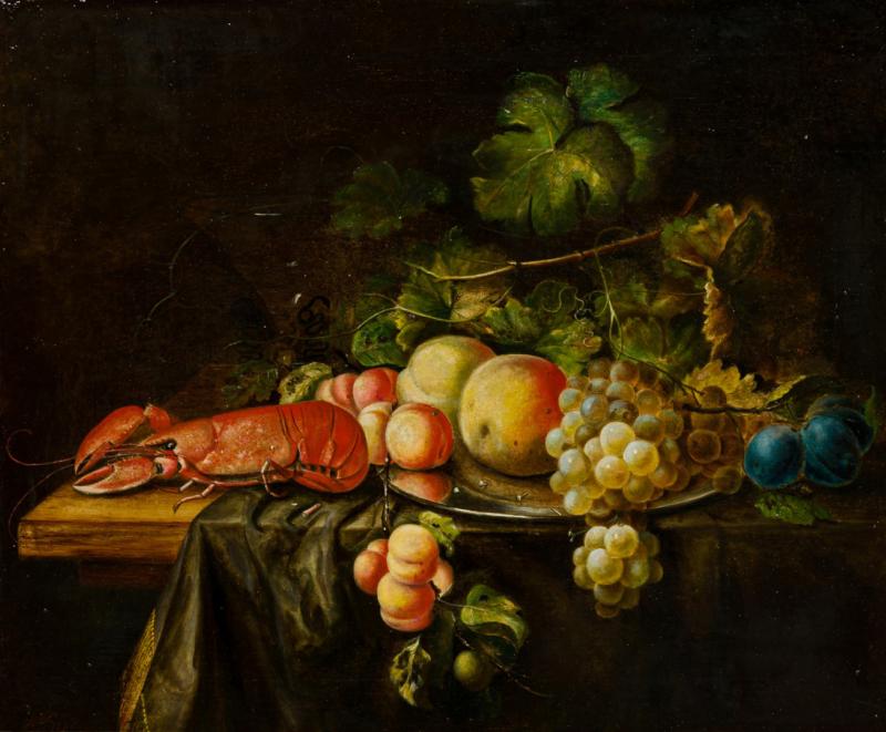 Framed Dutch Still Life Fruit and Lobster Oil Painting
