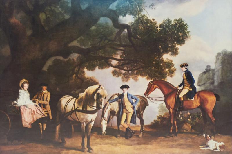 Framed English Victorian Painting of a Horse Ride Through the Countryside