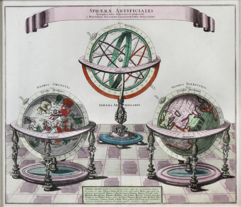 Framed Engraving By Matthaus Seutter Of Sphaerae Artificiales