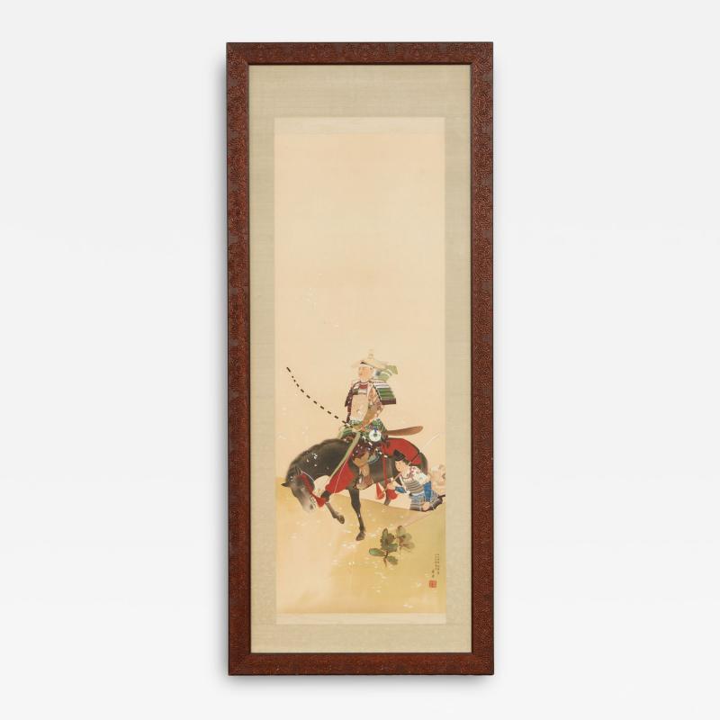 Framed Hand Painted Japanese Scroll of Returning Cavalryman
