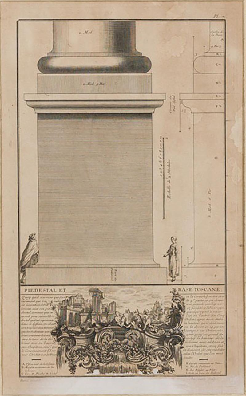 Framed Italian Neo Classic Engravings of A Pedestal on Tuscan Base