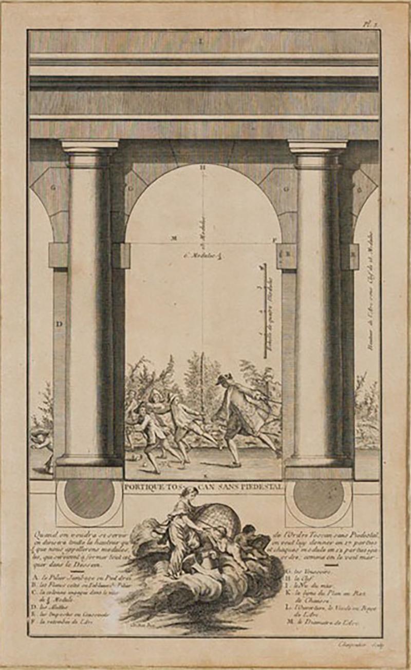 Framed Italian Neo Classic Engravings of Pedestals on an Archway