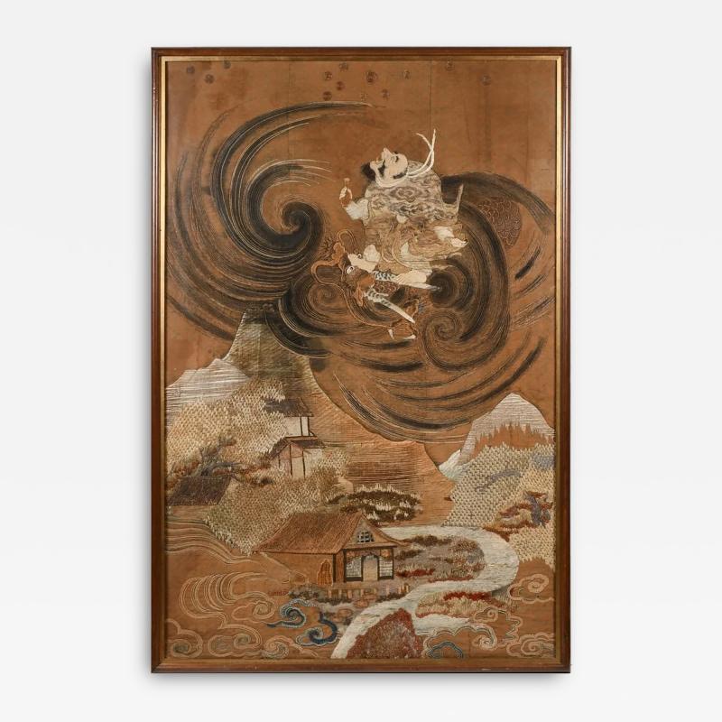 Framed Japanese Antique Embroidery Tapestry Meiji Period