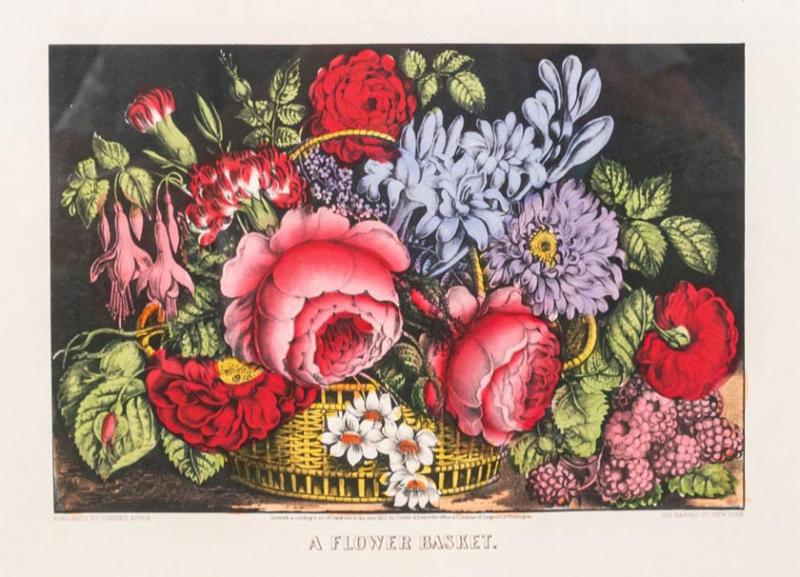 Framed Print of a Basket of Flowers