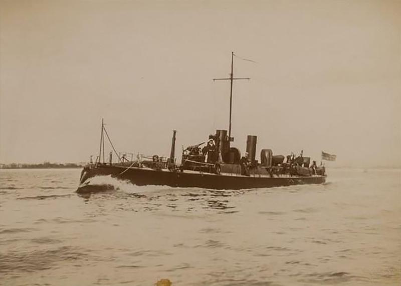 Framed albumen photograph of the Royal Navy Torpedo boat No 79