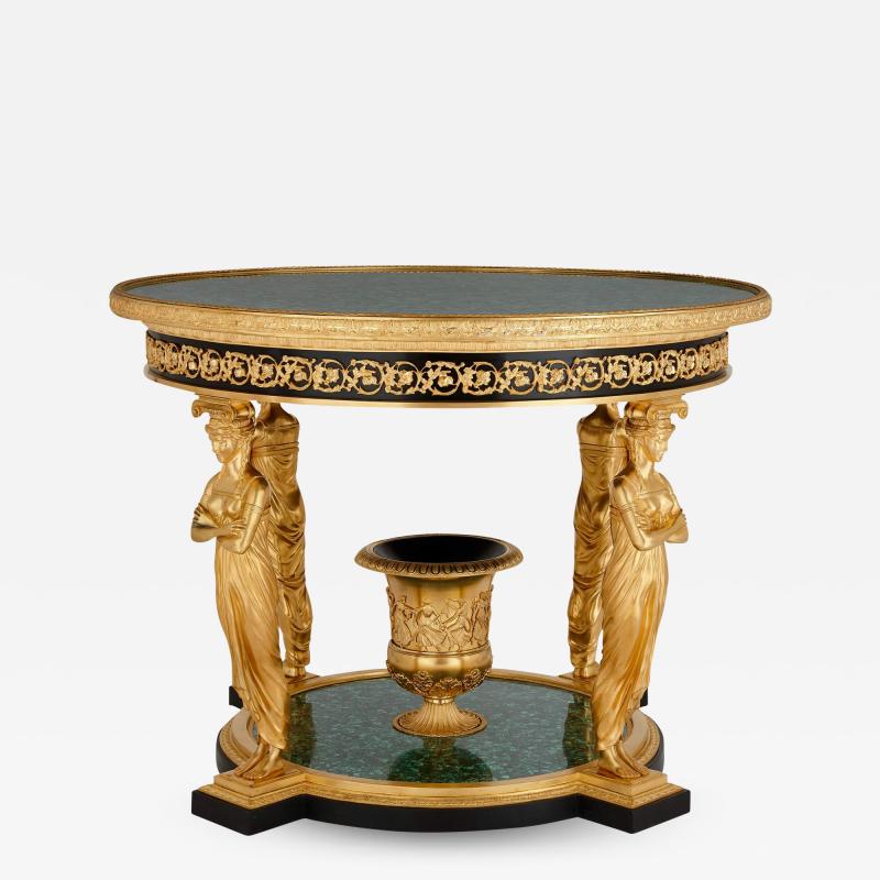 Fran ois Honor Georges Jacob Desmalter A gilt bronze and malachite Empire style Aux Caryatides centre table