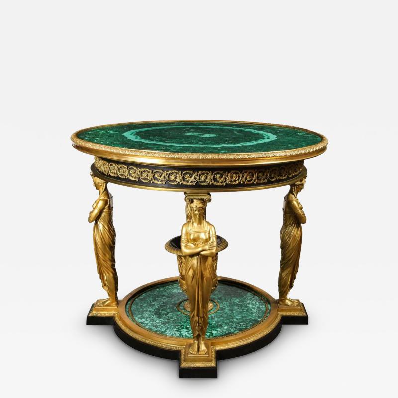 Fran ois Honor Georges Jacob Desmalter Impressive Empire Style Malachite and Ormolu Center Table After Desmalter