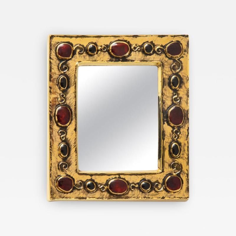 Fran ois Lembo Francois Lembo Mirror Ceramic Gold and Red Jeweled Signed