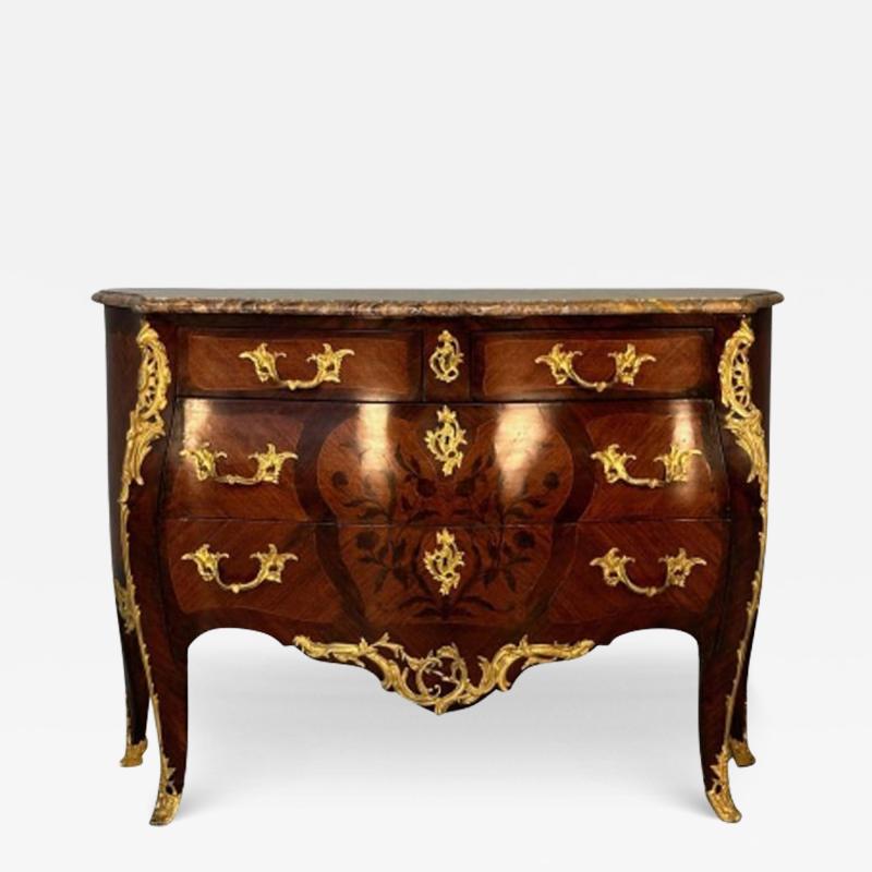 Fran ois Linke 19th Century French Bombe Louis XV Style Marble Top Commode with Floral Inlays