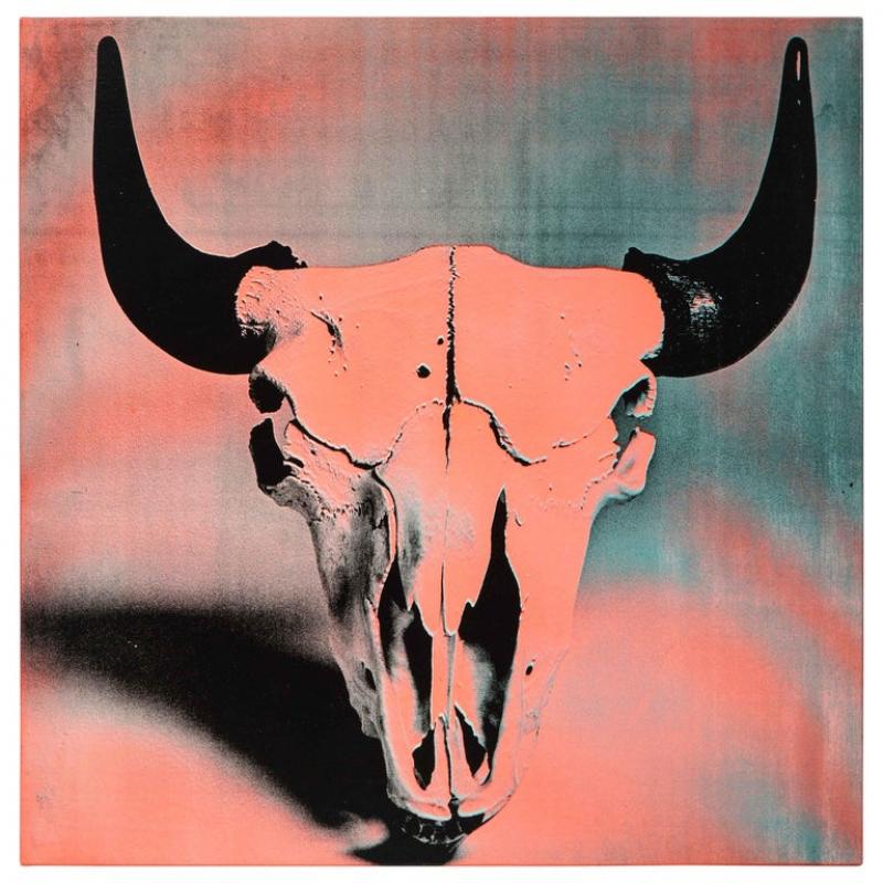 Francesco Scavullo Francesco Scavullo Bovine Skull Screenprint on Canvas Coral Black Signed