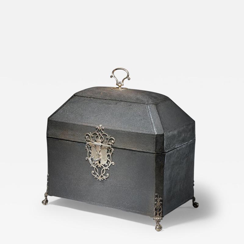 Francis Butty A Rare Silver Mounted George II Shagreen Tea Caddy with Silver Rocco Canistors