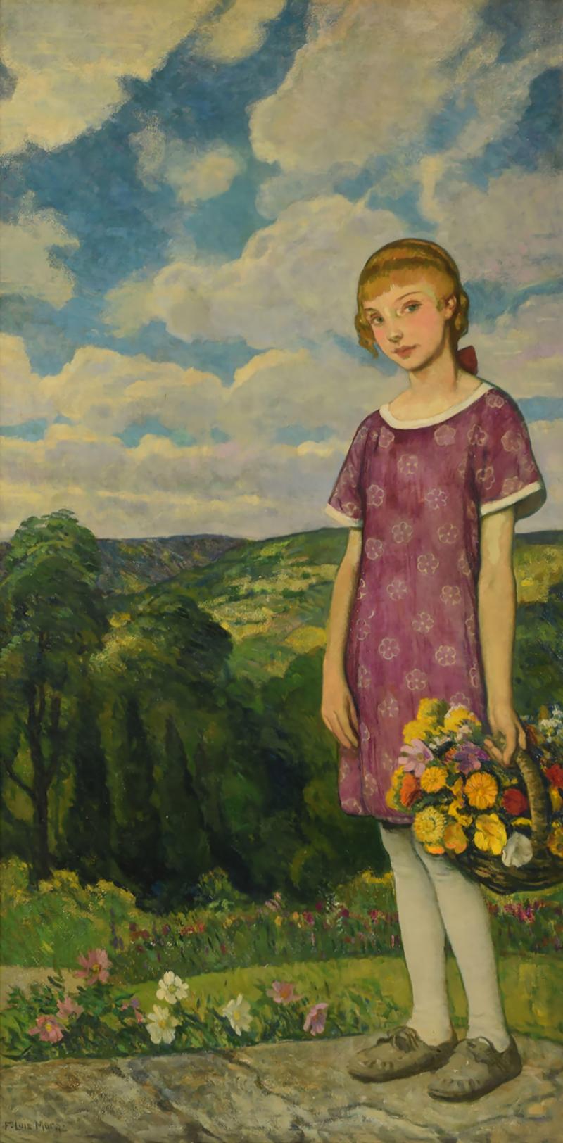 Francis Luis Mora Blond Girl with Basket of Flowers