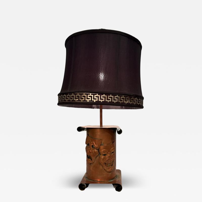 Francisco Rebajes MID CENTURY COPPER COMEDY TRAGEDY LAMP BY FRANCISCO REBAJES