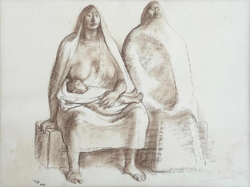 Francisco Zuniga 1967 Francisco Z iga Pastel Drawing Mother Child Provenance Sothebys NY