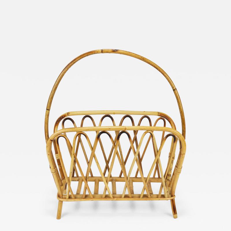 Franco Albini Franco Albini Style Rattan Bamboo Magazine Rack Newspaper Stand Italy 1970s