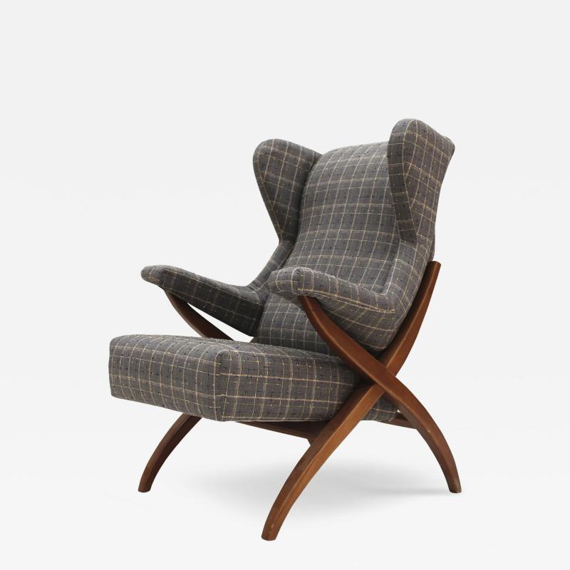 Franco Albini Mid Century Franco Albini Fiorenza Graphite blue Wool Ash Italian 1950 Armchair