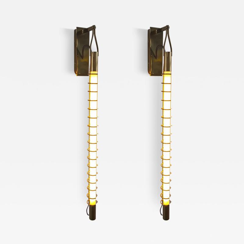 Franco Albini Pair Of Franco Albini Attributed Brass Rings Tube Wall Lights