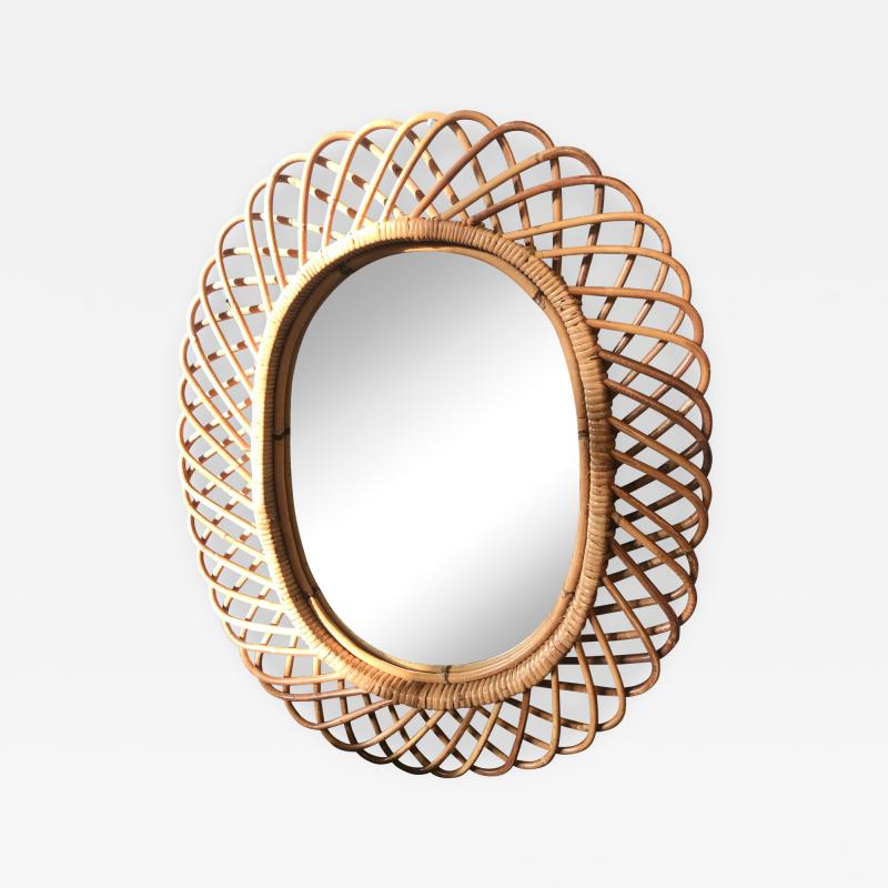 Franco Albini Vintage Rattan Oval Wall Mirror Italy circa 1960s