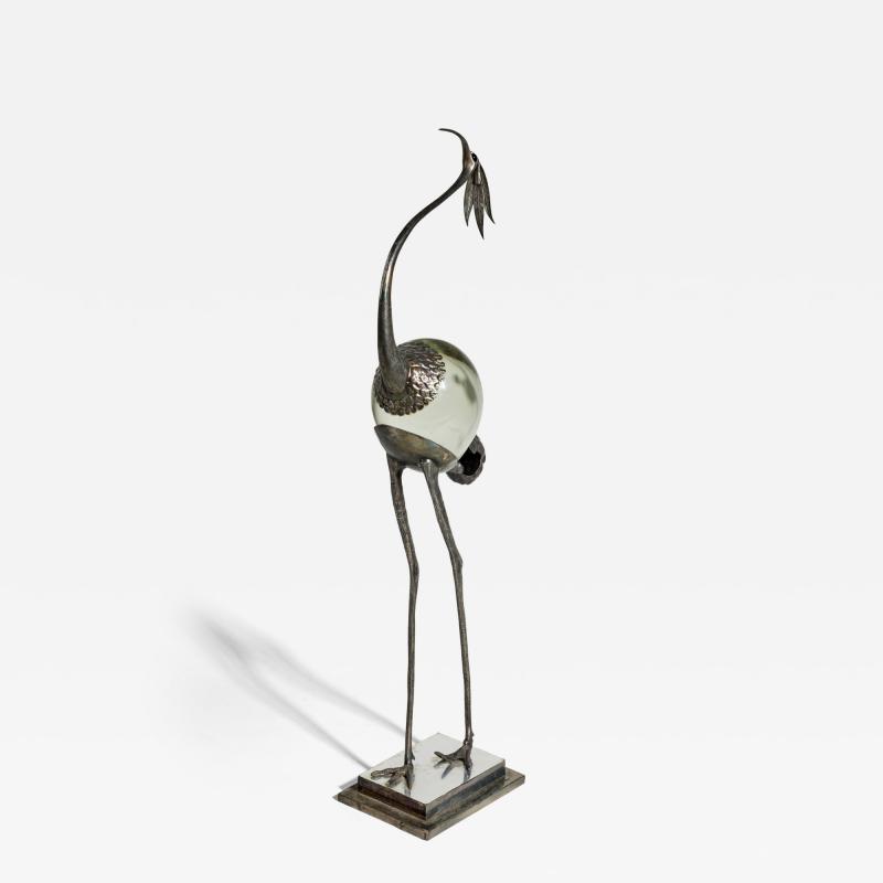 Franco Lafini Italian Mid Century SIlver Plate and Crystal Crane
