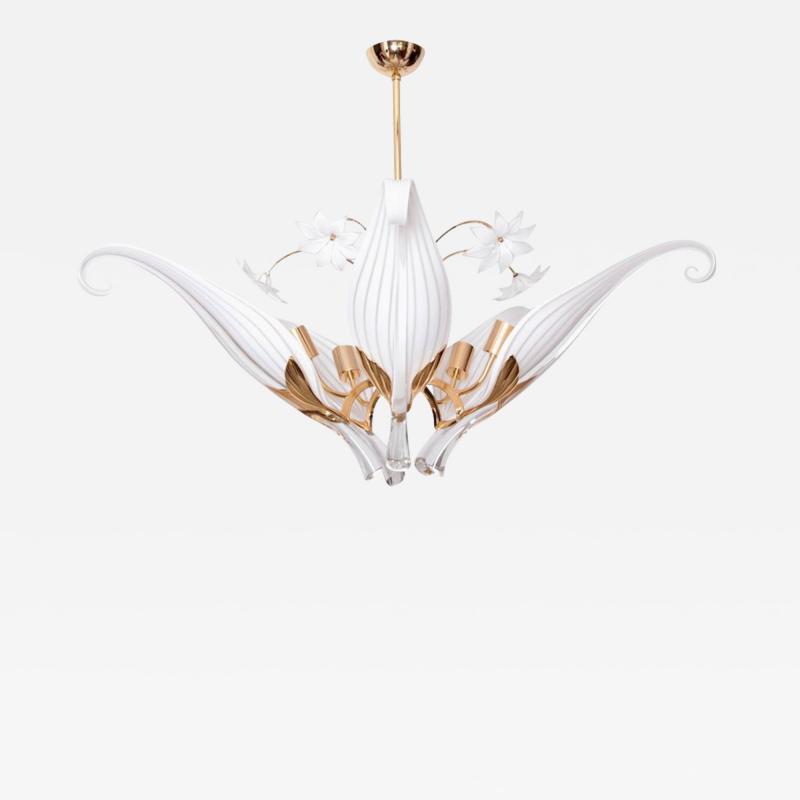 Franco Luce Huge Franco Luce Seguso Chandelier with Five Handblown Murano Glass Leaves