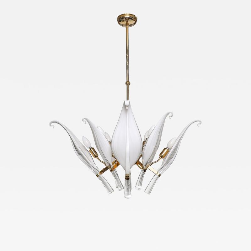 Franco Luce Mid Century Expansive Leaf Form Chandelier in Brass Fittings by Franco Luce