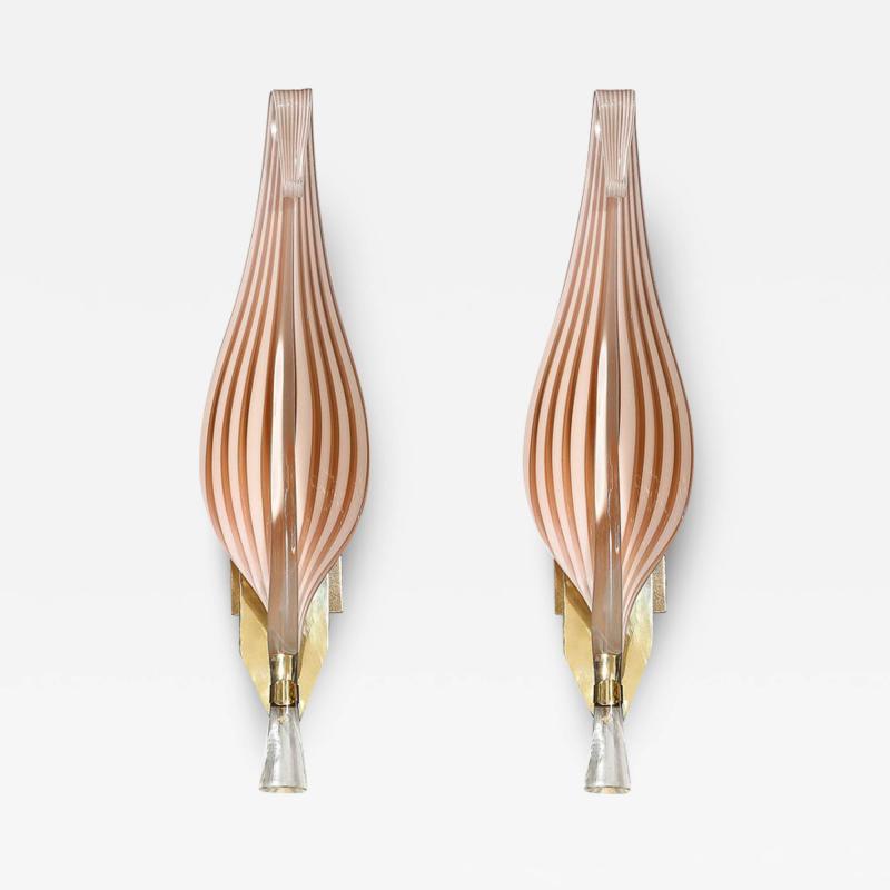 Franco Luce Mid Century Modernist Hand Blown Murano Glass Leaf Sconces by Franco Luce