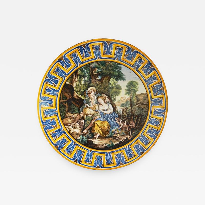 Francois Boucher 1870s French Rococo Revival Yellow Blue White Enamel Pottery Wall Art Plaque