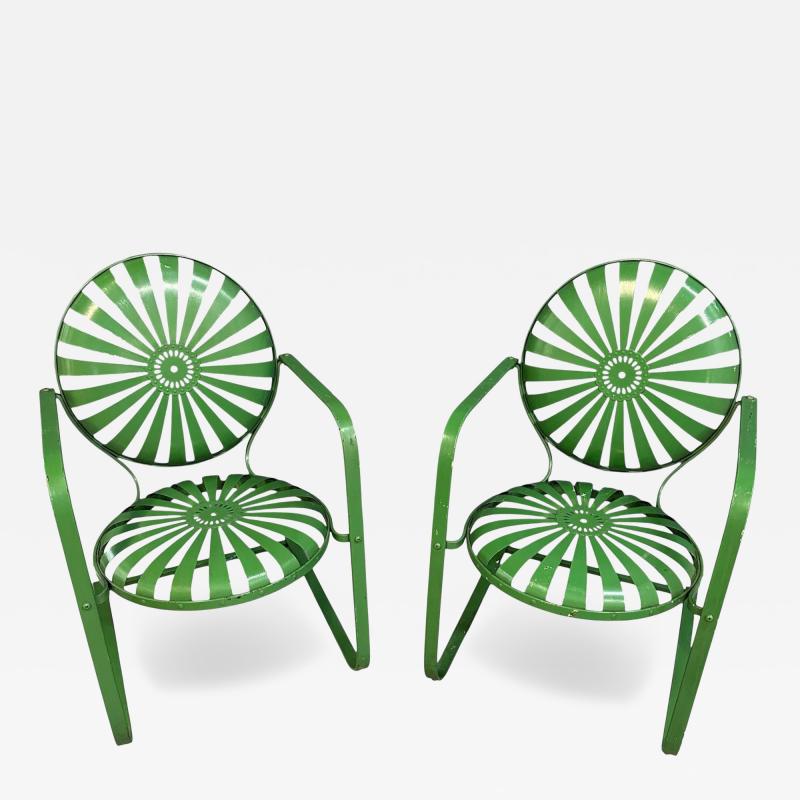 Francois Carr Pair of Fran ois Carre Sunburst Metal Rocking Chairs France 1930s