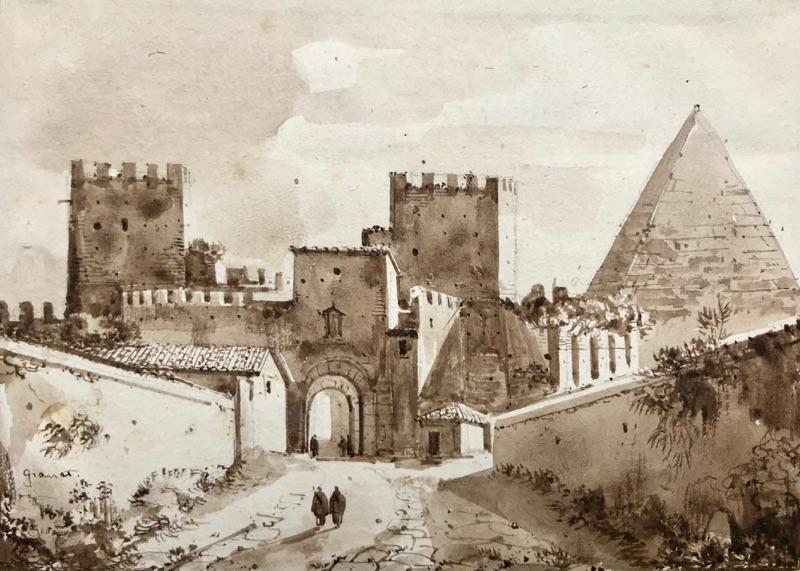 Francois Marius Granet View of Pyramid Cestius Rome 