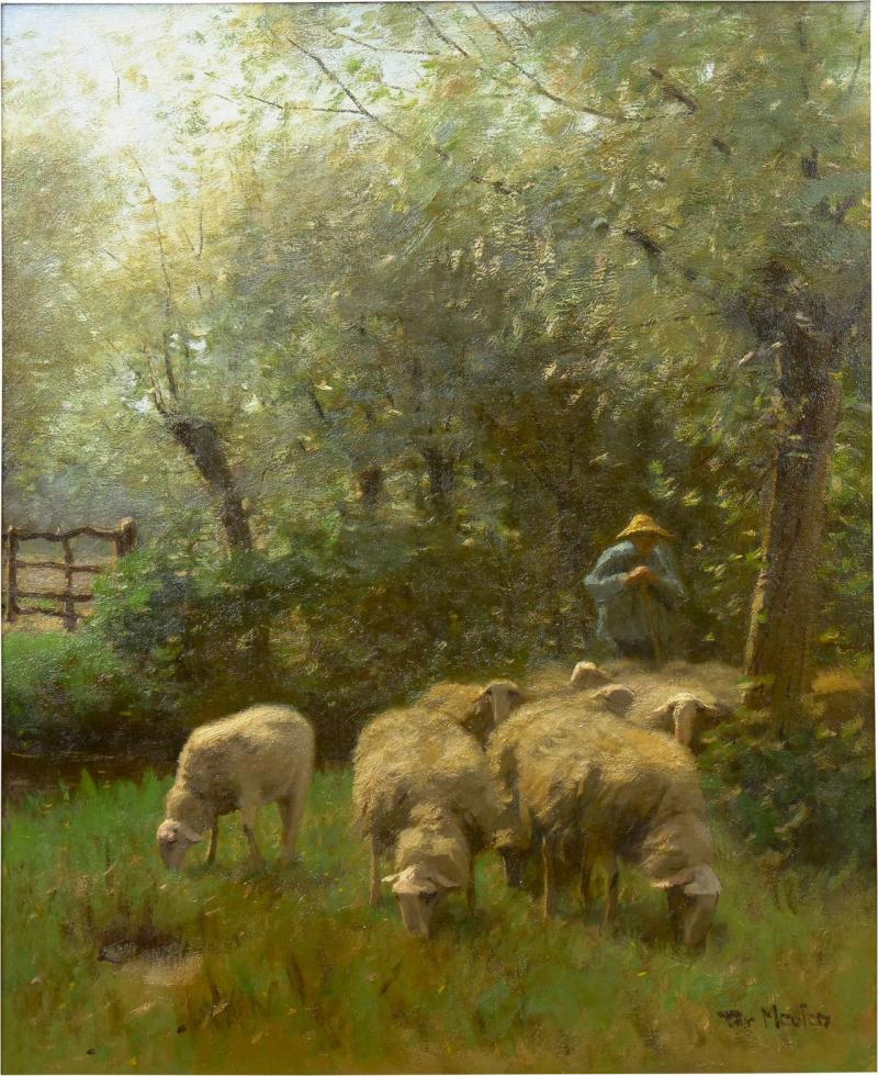 Francois Pieter Ter Meulen Shepherd w Sheep Barbizon Painting by Francois Ter Meulen Dutch 1843 1927 