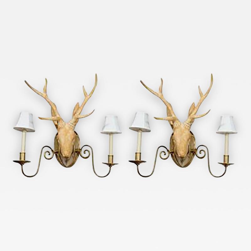 Francois Xavier Lalanne Fantastic Surrealist Pair of Deer Head Sconces in the manner of Lalanne
