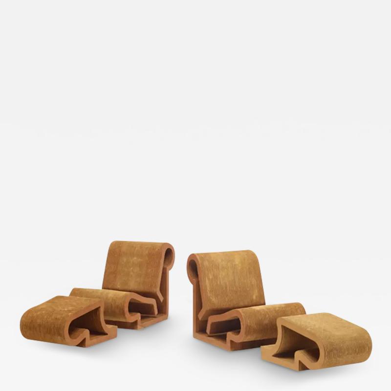 Frank Gehry Frank Gehry Pair of Easy Edges Chairs and Ottomans