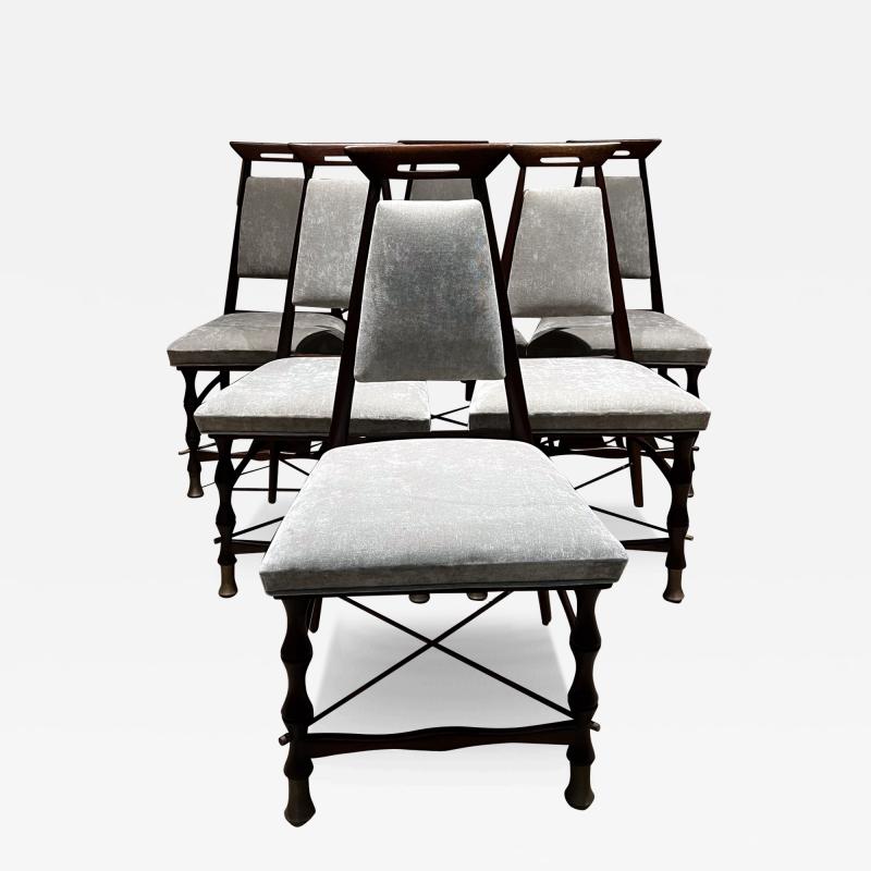 Frank Kyle 1950s Frank Kyle Set of Six Gray Dining Chairs Sculptural Mexican Mahogany