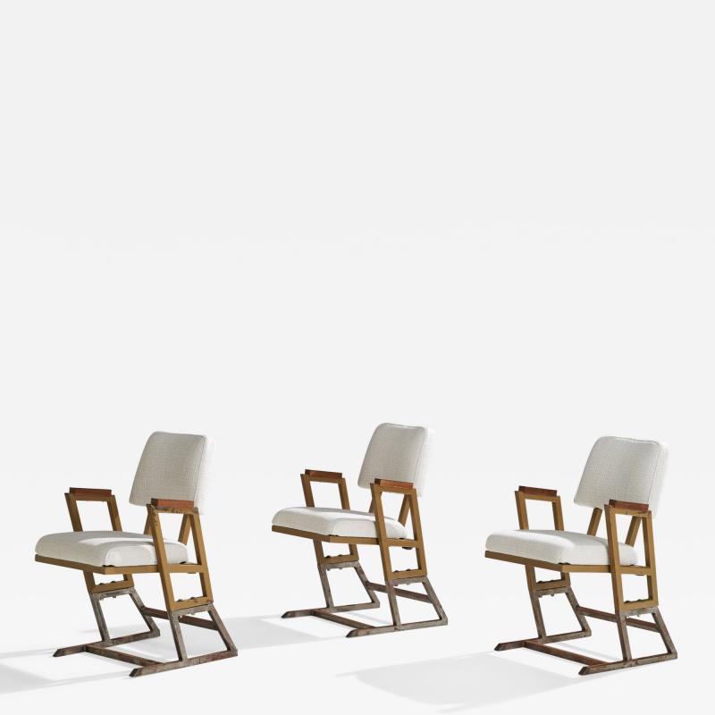 Frank Lloyd Wright Armchairs with Metal Wood and Fabric USA 1955