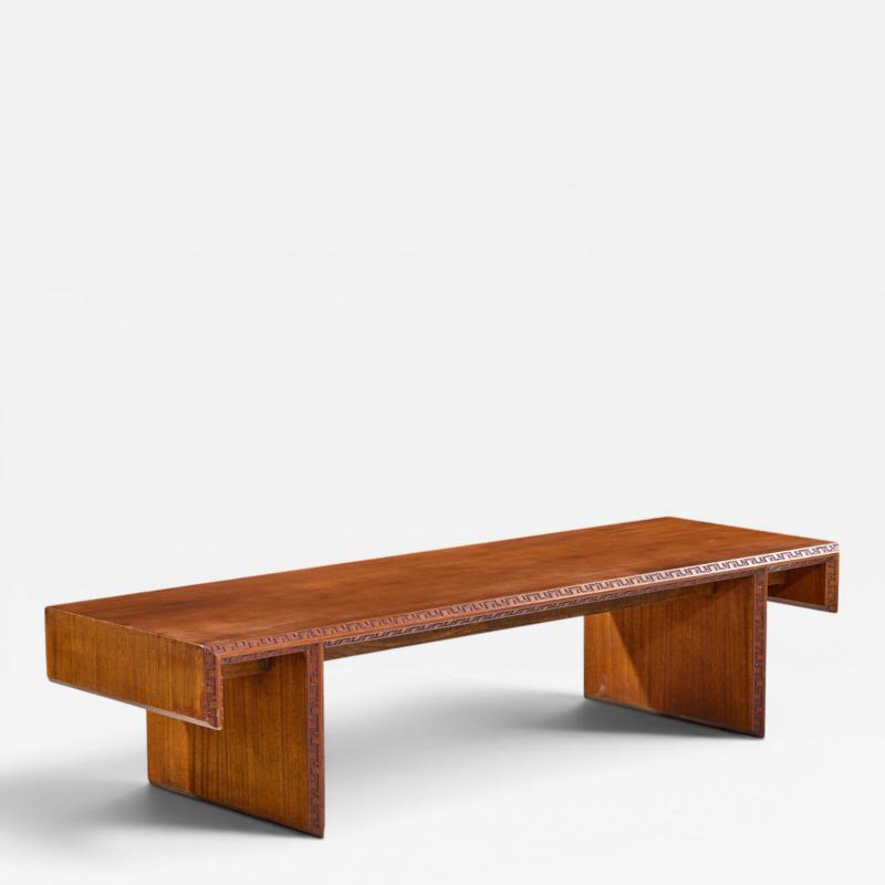 Frank Lloyd Wright Frank Lloyd Wright Taliesin Mid Century Carved Mahogany Bench Coffee Table
