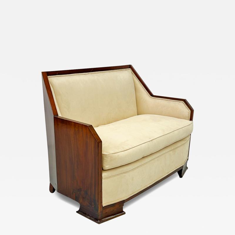 Frank Lloyd Wright French Art Deco Mahogany Wrapped Settee 1940s