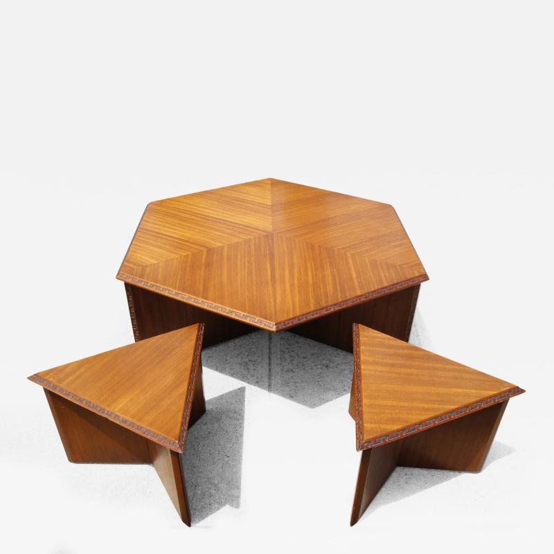 Frank Lloyd Wright Hexagonal Coffee Table Set by Frank Lloyd Wright for Heritage Henredon