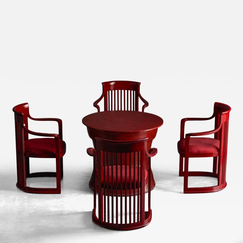 Frank Lloyd Wright Japanese Dining Set in the Style of Frank Lloyd Wright Belgium 1940s