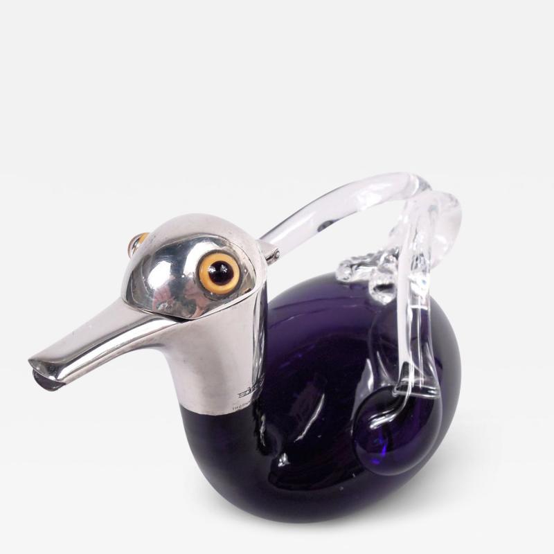 Frank Shepherd English Victorian Sterling Silver Glass Novelty Duck Decanter 1895