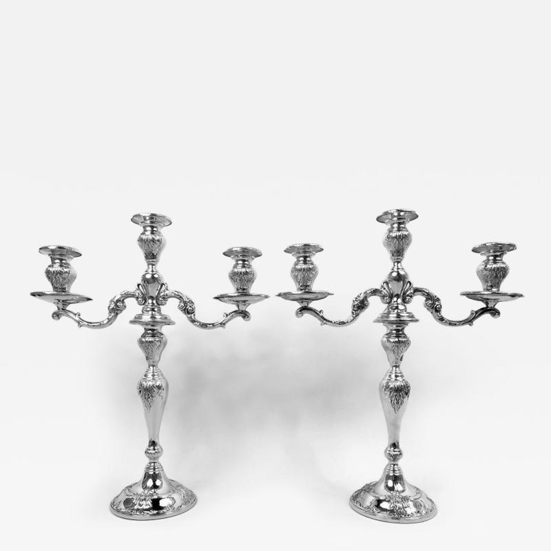 Frank Whiting Pair of Traditional Georgian Sterling Silver 3 Light Candelabra