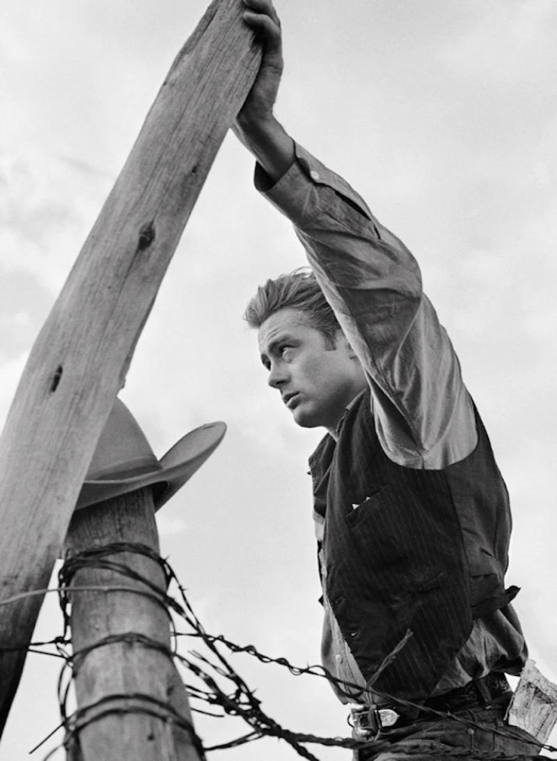 Frank Worth James Dean Behind Fence in Giant
