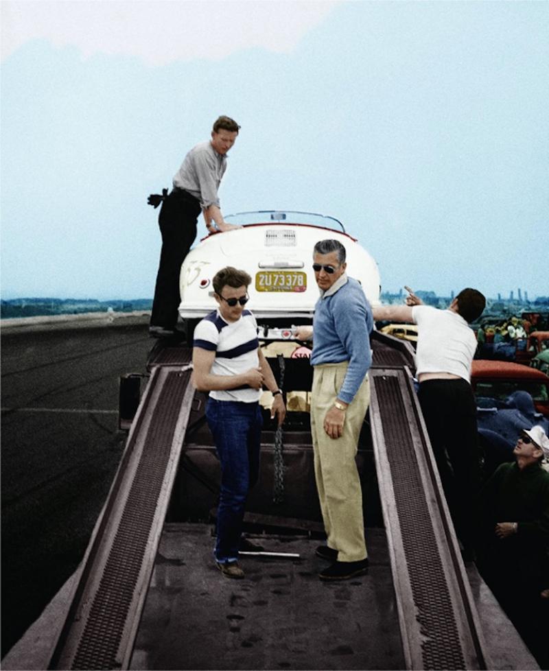Frank Worth James Dean Standing with Porsche at Car Rally