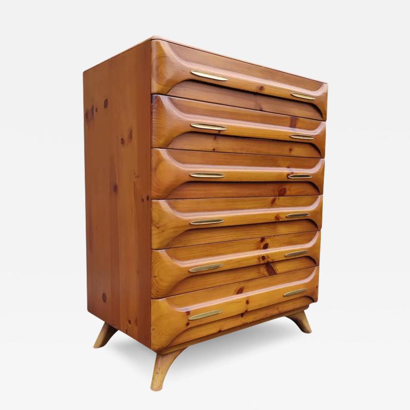 Franklin Shockey Franklin Shockey Sculptured Pine 6 Drawer Tall Dresser Mid Century Modern 1970s