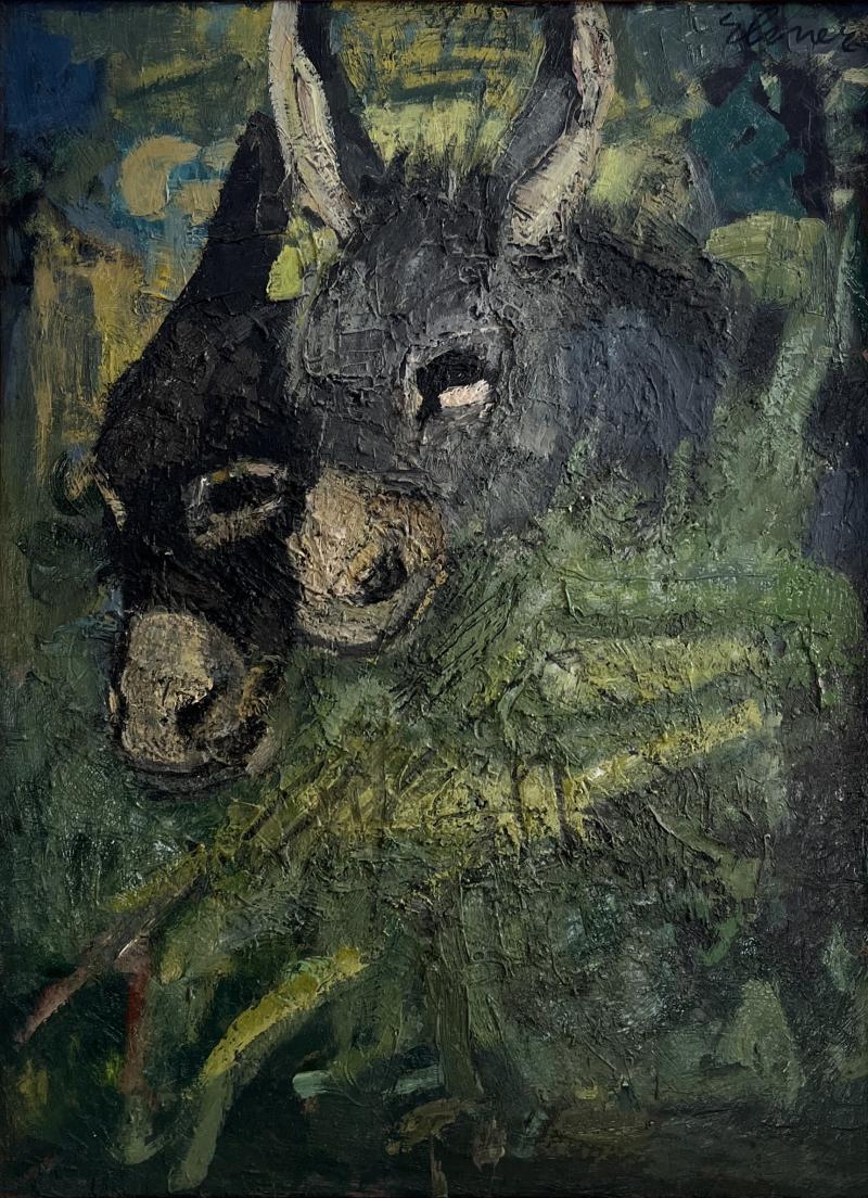 Franz Elsner Painting of Two Donkeys or Burros by Franz Elsner Austria 1960