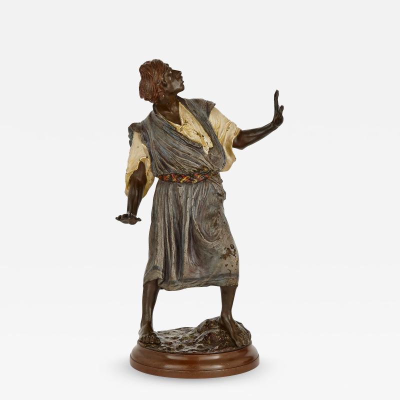 Franz Xaver Bergmann Large antique Austrian cold painted bronze figurative sculpture by Bergman