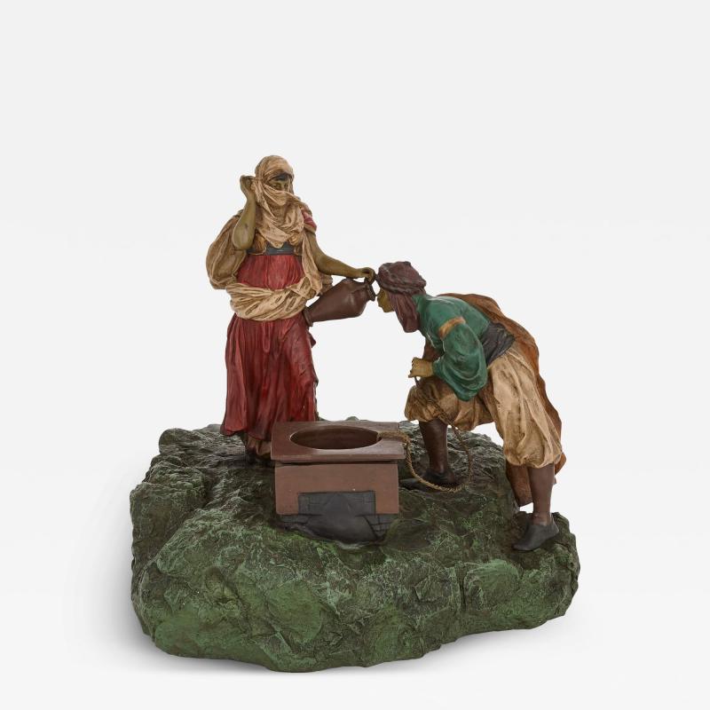 Franz Xaver Bergmann Viennese cold painted bronze by Bergman depicting Rebecca at the well