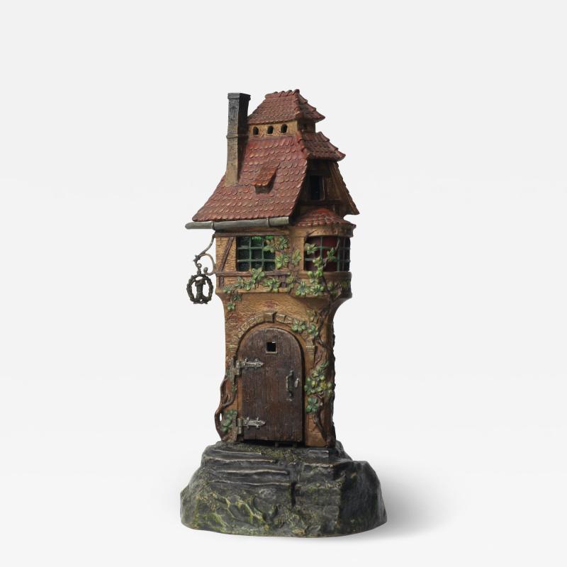 Franz Xavier Bergmann Cobbler House Cold Painted Bronze Lamp by Franz Xavier Bergmann Austria 1910