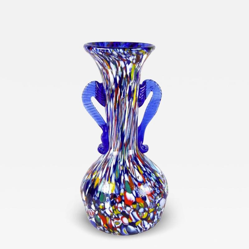 Fratelli Barbini Blue Mid Century Murano Glass Vase by Fratelli Toso Multicolored IT ca 1950