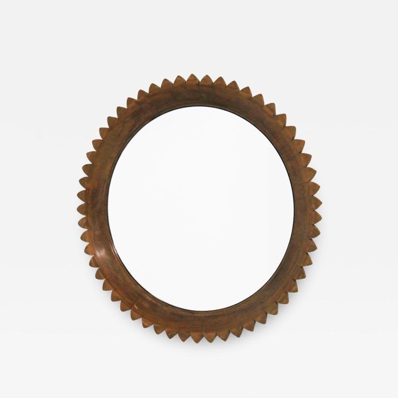 Fratelli Marelli Circular Walnut Wall Mirror by Fratelli Marelli Italy 1950s