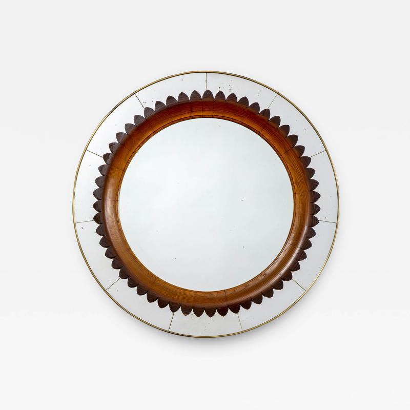 Fratelli Marelli Marelli Production Wall Round Mirror with Frame in Brass and Wood